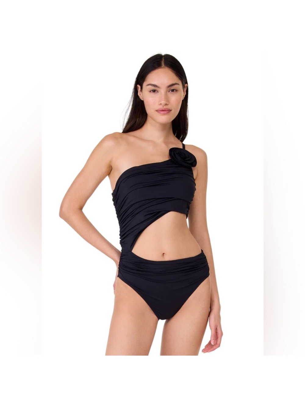 Kate Spade Black Rosette One Shoulder Cut Out One Pice Swimsuit